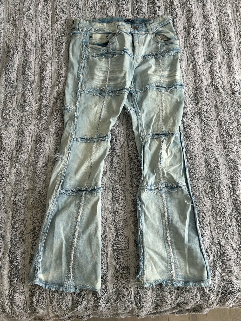 Light Wash Patchwork Flare Jeans